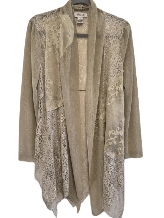 Vintage Ania A Sheer Lace Jacket Beige Asymmetrical Boho Whimsy Patchwork Sz M - Picture 3 of 13